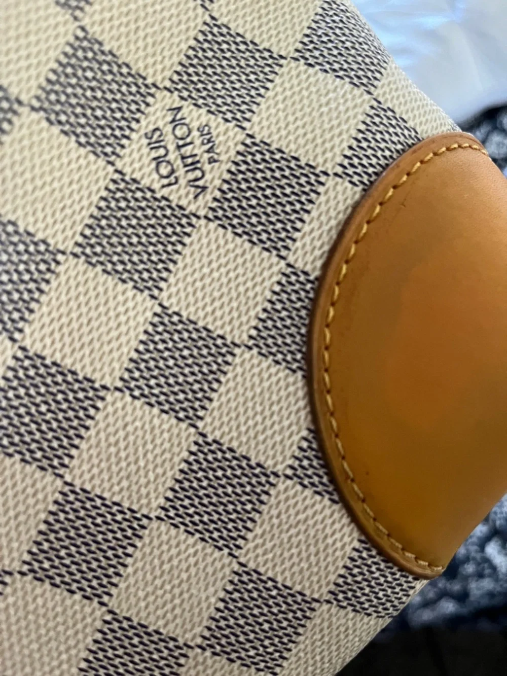 Damier Azur Hamptead MM leather Tote with Tan Leather Trims - Picture 15 of 15